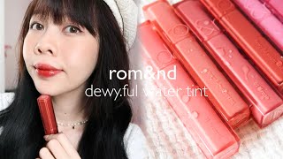 SWATCH amp REVIEW Dòng son bóng mới nhất của Romand ✨ ROMAND DEWYFUL WATER TINT  Ny Nguyễn [upl. by Hanford]