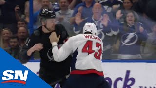 Tom Wilson amp Erik Cernak Exchange Huge Shots As Tempers Flare Between Capitals amp Lightning [upl. by Olney]