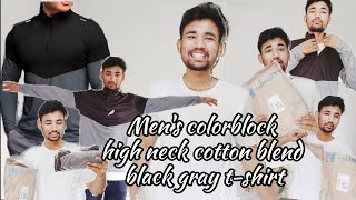 most trendy tshirt unboxing  Eyebogler mens colorblock high neck cotton blend black gray tshirt [upl. by Arraeic]