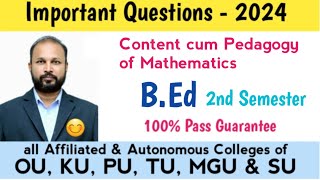 Content cum Pedagogy of Mathematics Important Questions 2024 BEd II 2nd sem semester imp OU PU KU [upl. by Assiroc]