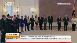 Ernennung der Bundesminister durch Bundespräsident FrankWalter Steinmeier am 140318 [upl. by Nalla]