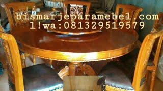 Meja makan Jati Jepara  Minimalist carved swivel dining table [upl. by Cohlette]