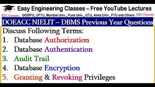 DBMS Imp Terms  Authorization Authentication Audit Trail Encryption Grant Revoke [upl. by Kellby683]