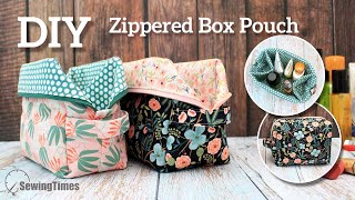 DIY Zippered Box Pouch  Easy way to make cosmetic organizer sewingtimes [upl. by Beth]