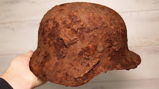 Preservation Very Rusty German Wehrmacht Helmet M35  Restoration Project [upl. by Aidaas508]