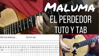 El perdedor Maluma Tutorial guitarra con Tab 1 Cómo tocar acústico instrumental por hu3rrik [upl. by Wilburt184]