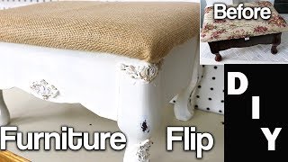 Furniture Makeover  DIY Extreme Furniture Flip  Stool Reupholster  Using IOD Moulds [upl. by Naquin]