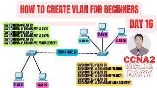 Beginners VLAN Setup Tutorial to Switches in Cisco CCNA 2 Day 16 [upl. by Zilber]