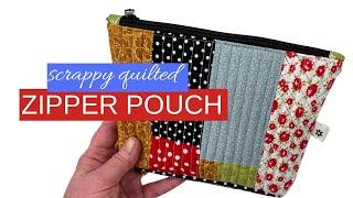 How To Sew a Scrappy Fabric Quilted Zipper Pouch [upl. by Schmeltzer]