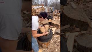 More Log splitting using the tire woodsplitting oak firewood [upl. by Townsend]