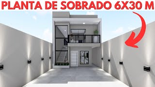 PLANTA DE SOBRADO 6X30 METROS COM 3 QUARTOS E PISCINA [upl. by Saffian]