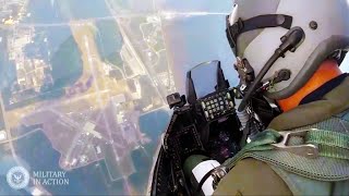 COCKPIT VIEW F 16 Fighter Jet in Action  AMAZING Plane Spotting Takeoff and Landing [upl. by Ahsercal]