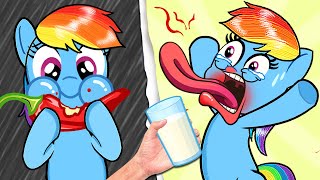 MY LITTLE PONY Rainbow Dash eats hot peppers  レインボーダッシュは唐辛子を食べる  ストップモーションペーパー [upl. by Otsirave]