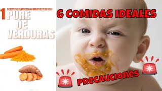 🥣6 Ideales de COMIDAS para BEBES 👶🏻 de 6 meses  🚨PRECAUCIONES [upl. by Ikoek655]