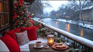 Jazz Café Ambience 🎷 Snowy Day with Cozy Sofa amp Christmas Balcony Views 🌟 [upl. by Tedder965]