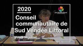 Sud Vendée Littoral  Conseil communautaire du mois de juillet 2020 [upl. by Burchett764]