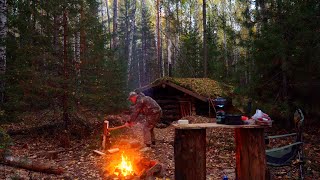 Building a dugout for winter survival Warm underground shelter in the wild forest [upl. by Tibbs]