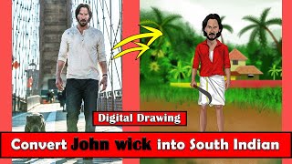 If John Wick were from South India  Digital Painting  Keanu Reeves drawing  Character concept [upl. by Winonah]