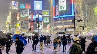 【4K】Tokyo Heavy Snowfall in Shibuya 2022 [upl. by Eedya]