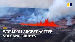 World’s largest active volcano erupts for first time in nearly 40 years [upl. by Esirrehc381]