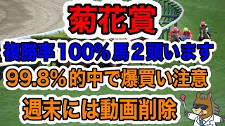 【競馬予想】菊花賞 複勝率100馬２頭います 998的中で爆買い注意 週末には動画削除 [upl. by Nahtanod398]