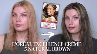 Loréal Excellence Creme 5 Natural Brown permanent hair dye review blonde to brunette [upl. by Lyret91]