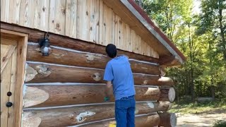 Log cabin build Insulating and chinking [upl. by Eah246]