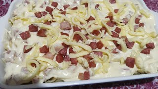 MACARRÃO COM MOLHO BRANCO BACON E LINGUIÇA CALABRESA [upl. by Rochus158]