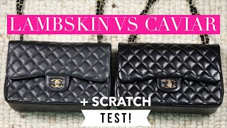 Chanel Lambskin vs Caviar  Scratch Test  Mel in Melbourne [upl. by Gerrald829]