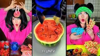 Ice cream challenge Watermelon vs vanilla cake mukbang [upl. by Llenoil206]