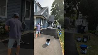 Seal coating a driveway 😍 so satisfying satisfyingvideo [upl. by Thorlie708]