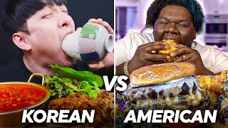 KOREAN vs AMERICAN Mukbangers eating SO MUCH [upl. by Nahsin233]