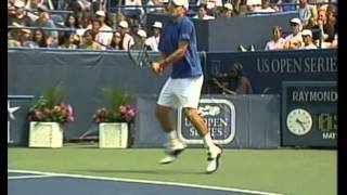 Roddick almost decapitated by a Karlovics serve [upl. by Kciderf]