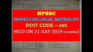 HPSSC INSPECTOR LEGAL METROLOGY POST CODE 682 ANSWER KEY SOLVED GK PORTION [upl. by Mcmurry303]