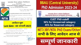 BBAU PhD Application started  Central University NTA PhDNET All Information PhD Admission 2023 [upl. by Ingra240]