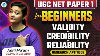 Validity vs Credibility vs Reliability Research  NTA UGC NET Paper 1 Research Aptitude by Aditi Mam [upl. by Etterb]