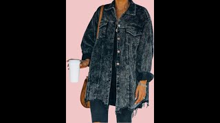 Hixiaohe Womens Casual Oversized Button Down Corduroy Shirt Jacket Coat Washed Retro Shacket [upl. by Letnom]