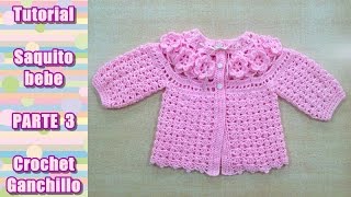 DIY Como tejer saquito sueter chaqueta chambrita para bebe en crochet ganchillo 34 [upl. by Slyke]