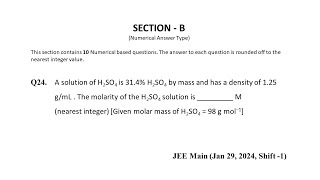 Q24 JEE Main Chemistry PYQ Jan 29 2024 Shift 1  Molarity  NEON JEE NEET [upl. by Niriam]