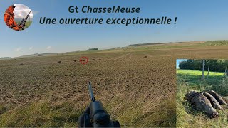 Ouverture exceptionnelle  Chasse du sanglier en battue  3 sangliers au même poste [upl. by Lumbard]