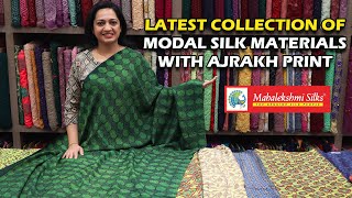 Latest Collection of Modal Silk Materials With Ajrakh Print  Mahalekshmi Silks [upl. by Leduar]