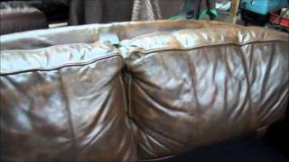 Clifton NJ Badly Faded and Damaged Aniline Leather Sofa Repair and Color Restoration [upl. by Leoni]