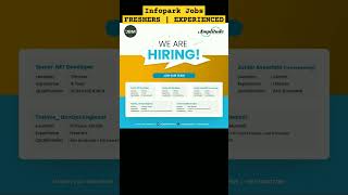 Infopark Jobs 🔥 Freshers can also apply  Infopark jobs  Jobhunter [upl. by Suirada169]