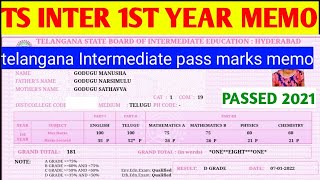 telangana Intermediate pass marks memo downloadts 1st year Inter pass marks memo 2021 [upl. by Linder]