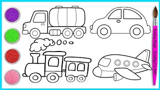 Transport Drawing Easy For Kids And Toddlers  How To Draw Airoplane Rocket Car Auto TrainShip [upl. by Eneleoj]