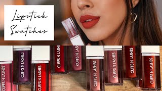 New Affordable Lipstick Swatches  Cuffs and Lashes Liquid Lipstick Swatches  Medium Skintone [upl. by Eissen]