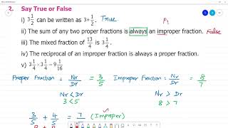 6 TN Maths Term III 1 FRACTIONS Exercise 11 2 True or False i3 12 can be written as 312 [upl. by Huang]