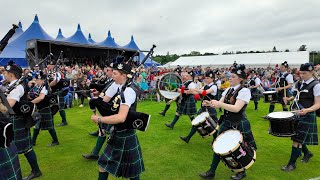 Forres Pipe Band playing Corriechollies Welcome on the march during 2024 Inverness Highland Games [upl. by Ramo611]