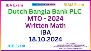 Dutch Bangla Bank Ltd MTO 2024 written math solution IBA [upl. by Carin941]