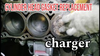 Charger Cylinder Head Gasket Replacement  Cleaning Combustion Chamber [upl. by Maxim231]